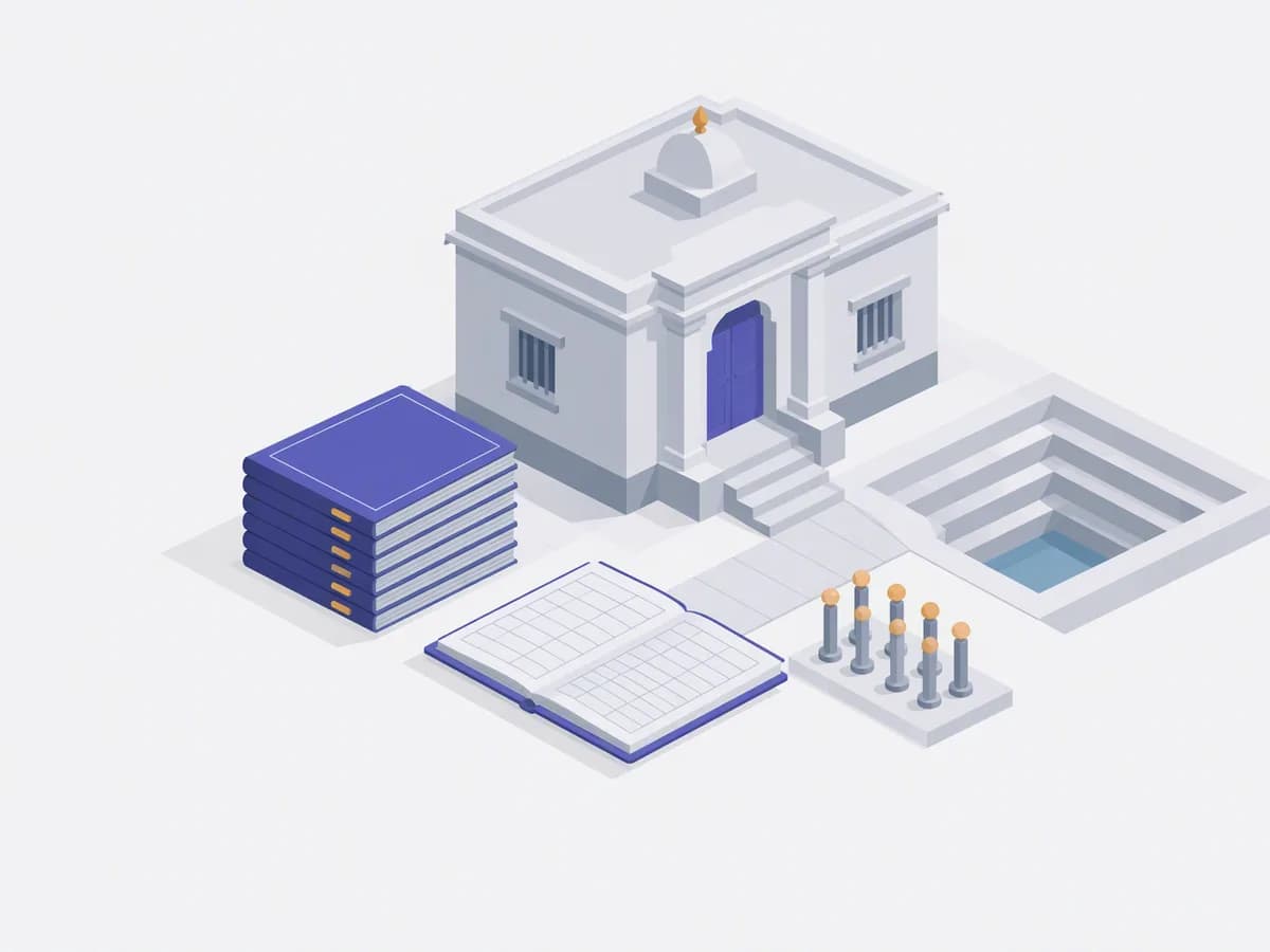 Isometric illustration of 7-12 registry booklet survey pegs village revenue office ledger