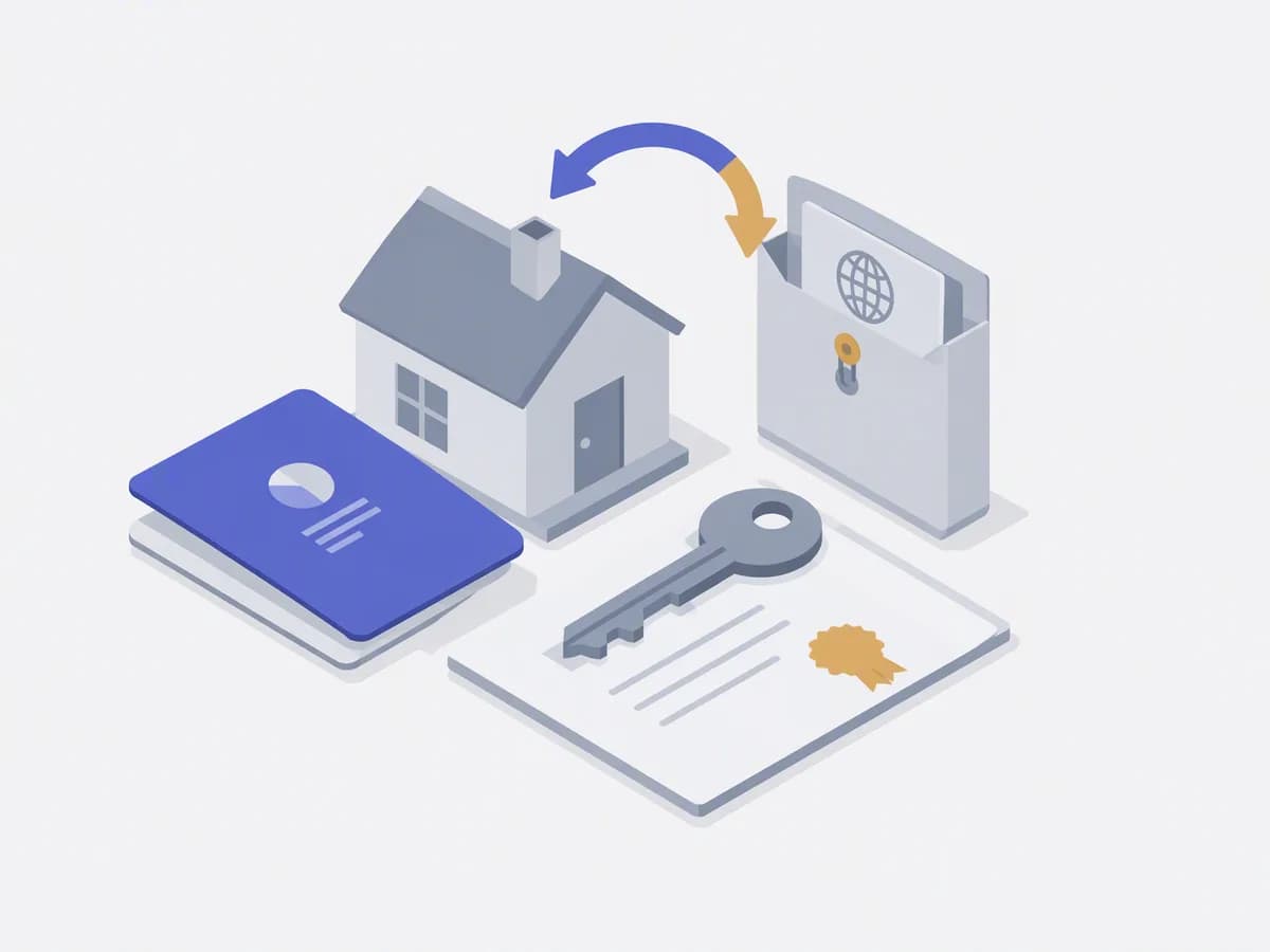 Isometric illustration of bank passbook foreign currency envelope stamped tax certificate folder
