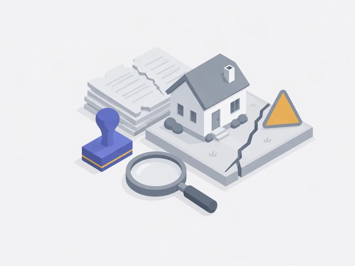 Isometric illustration of pile of documents, torn edges, rubber stamp, magnifying glass